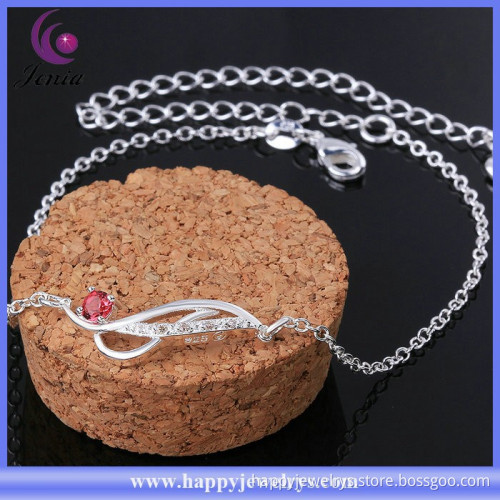 Unique design red zircon charm anklet design 925silver plated fashion jewelry wholesale (CA036-A)